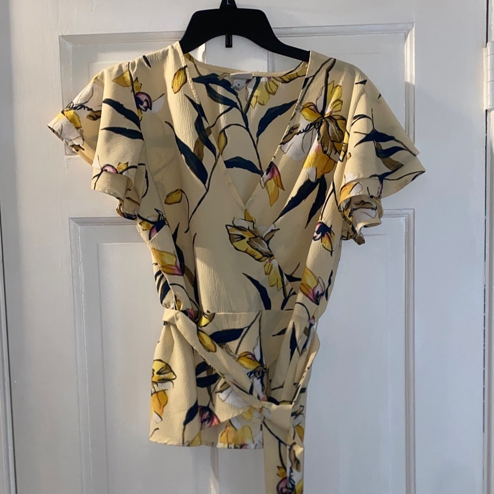 a new day Floral Wrap Top - Yellow and Blue